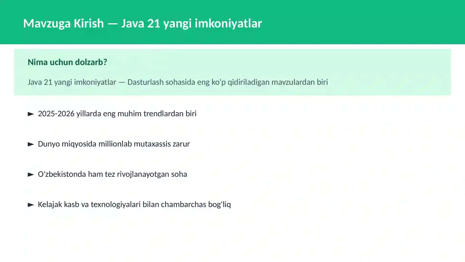 Java 21 yangi imkoniyatlar 2