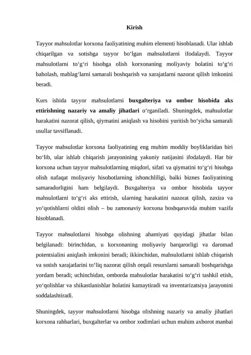 Tayyor mahsulotlarni buxgalteriya va omborda hisobga olish 2