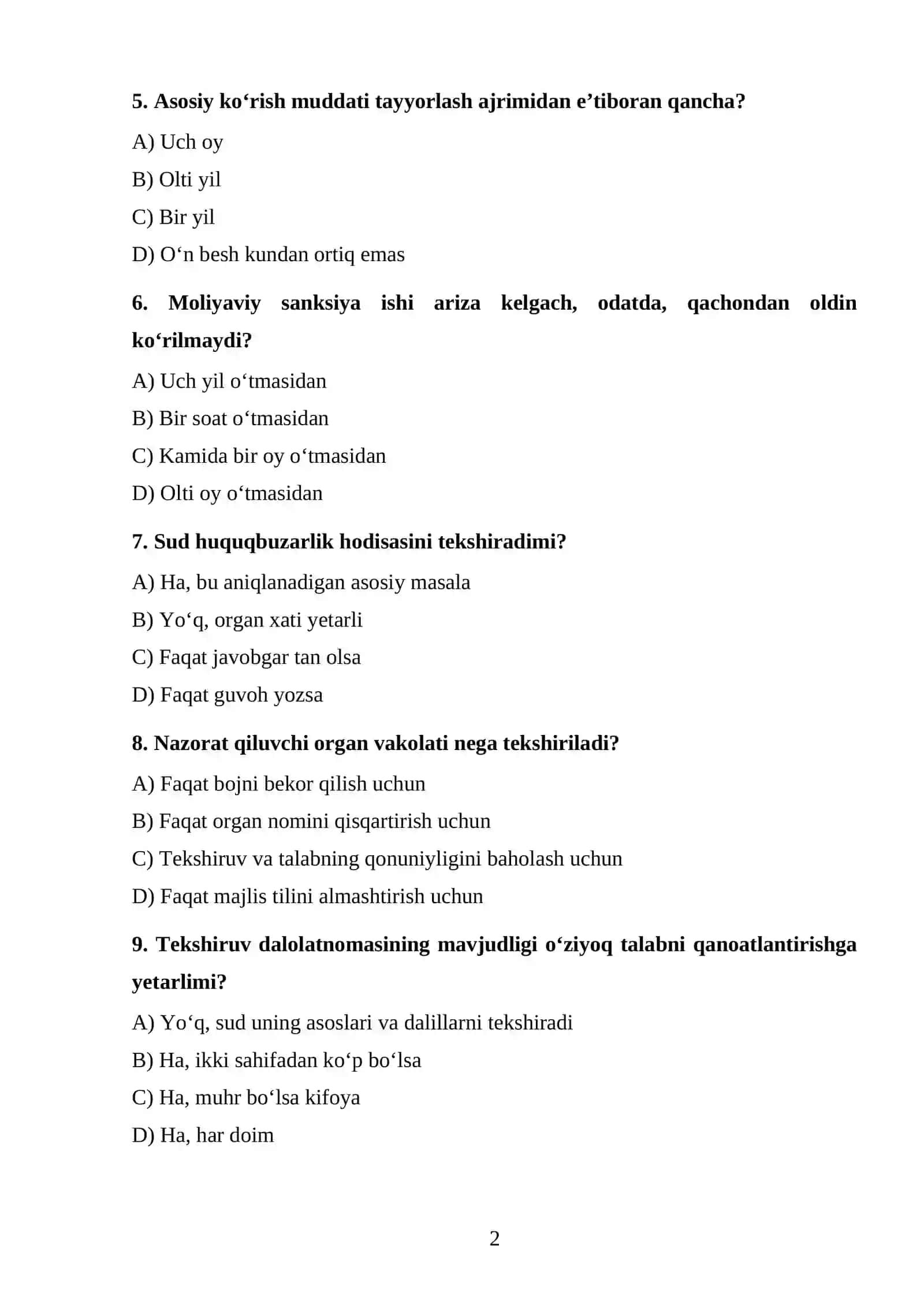 Huquqiy ta’sir chorasini qo‘llash to‘g‘risidagi ish bo‘yicha xabarlar va chaqiruvlar hamda sud muhokamasi TEST.docx 2