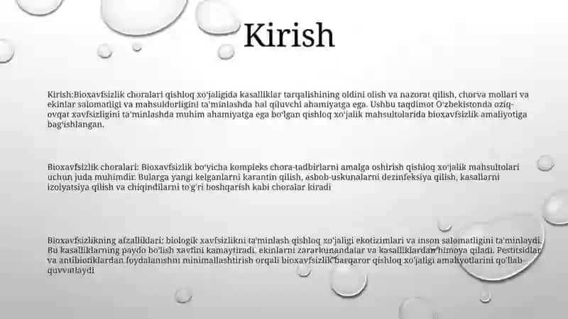 Biologik Xavfsizlik Chora Tadbirlari 2