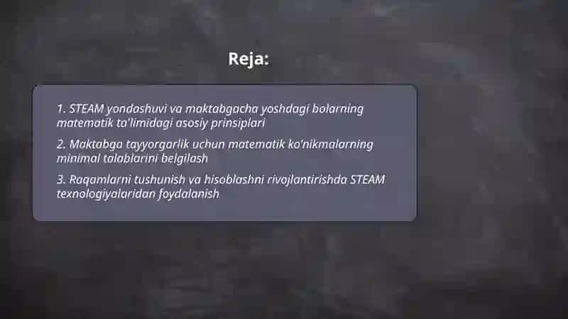 Maktabgacha yoshdagi bolalarni matematik talimida STEAM texnologiyalaridan foydalanish 2