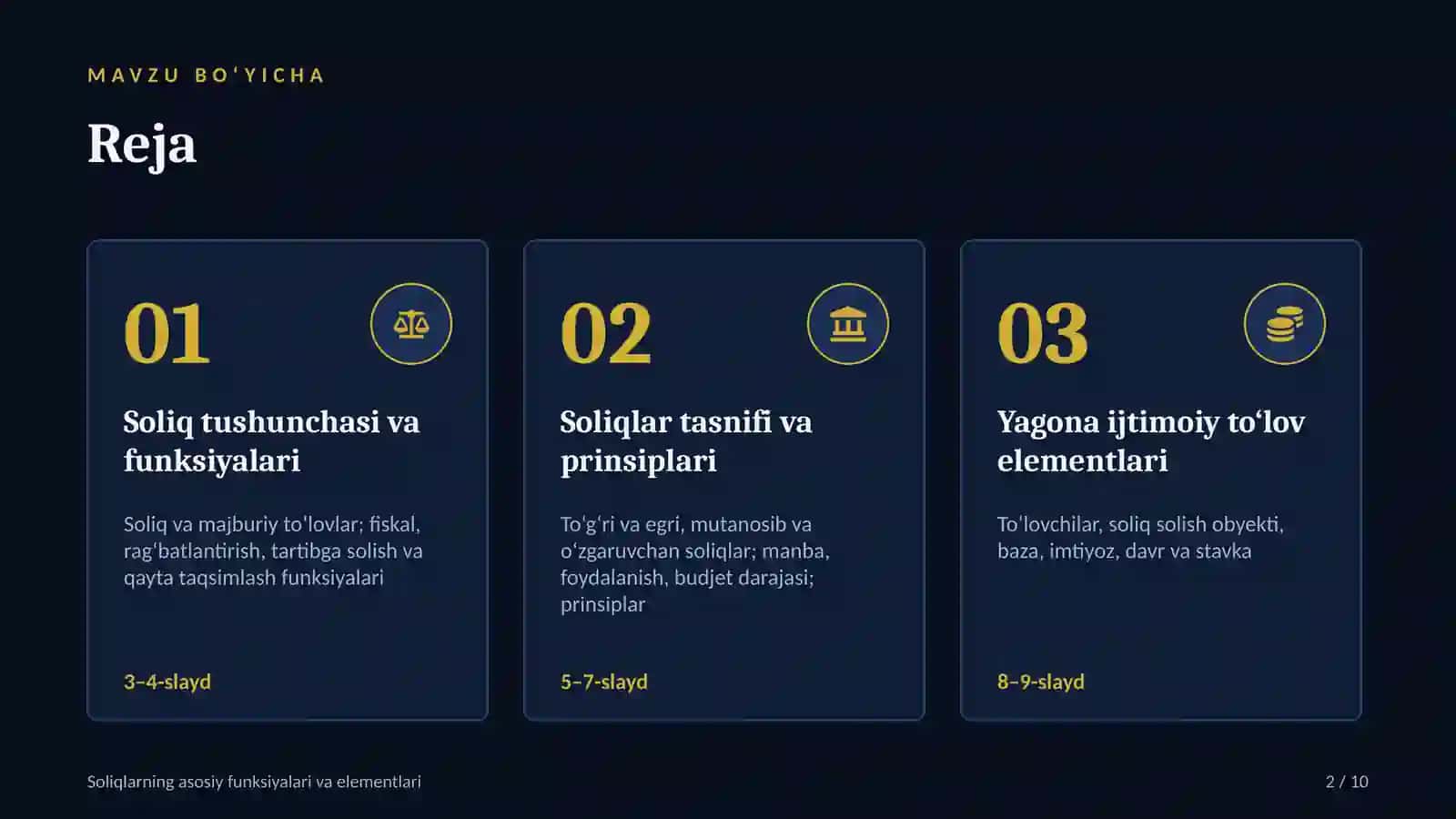Soliqlarning asosiy funksiyalari va elementlari 2