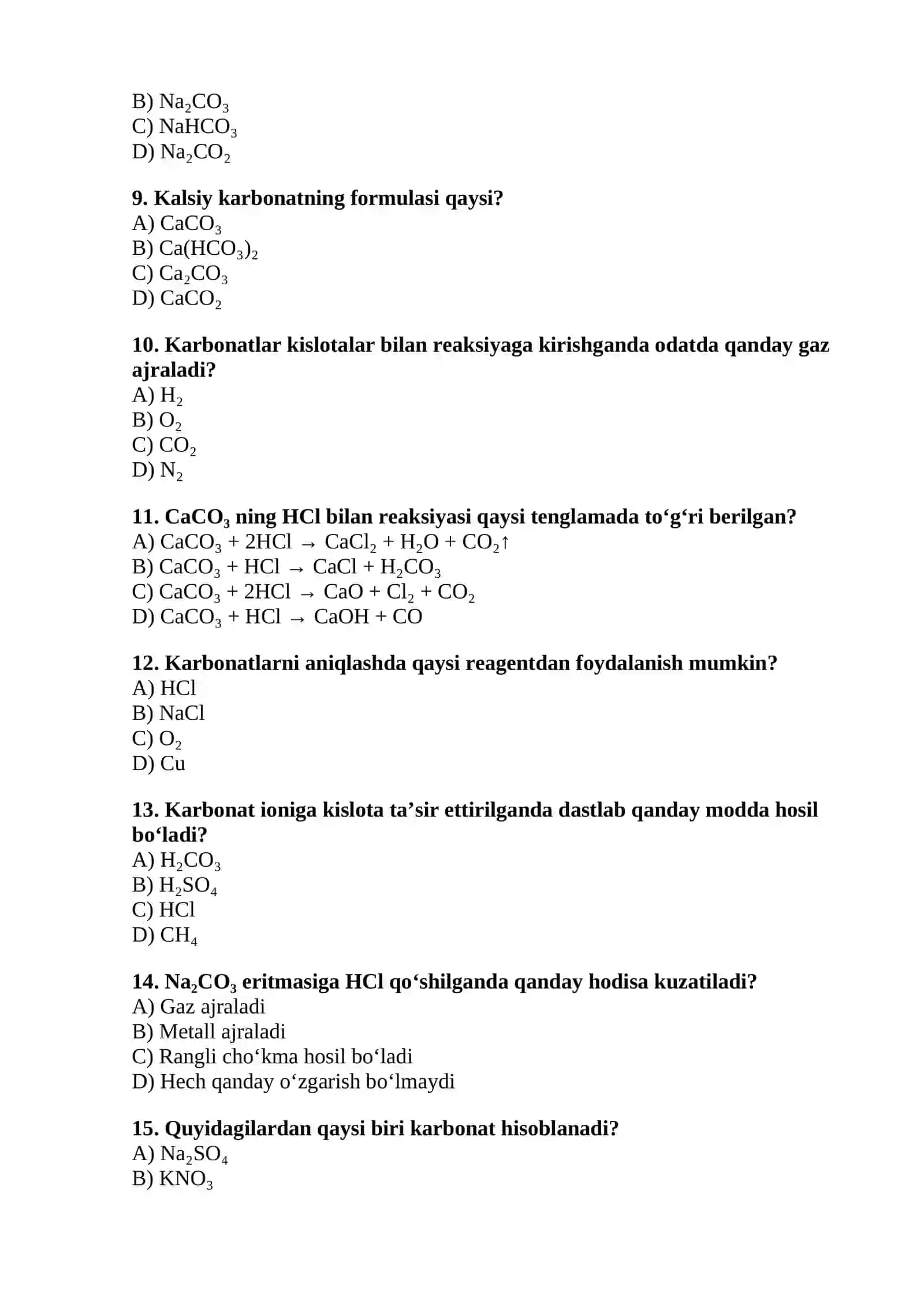 Karbonat kislota va karbonatlarning xossalari 2