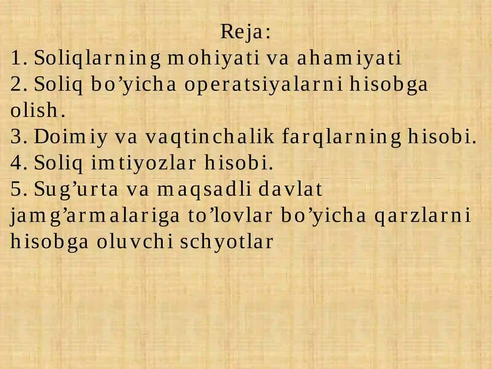 Soliqlar va davlatning maqsadli jamg’armalari gato’lovlar hisobi 2