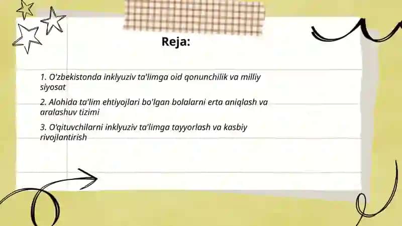 O'zbekistonda alohida talim ehtiyojlari bo'lgan bolalar uchun inklyuziv ta’lim 2