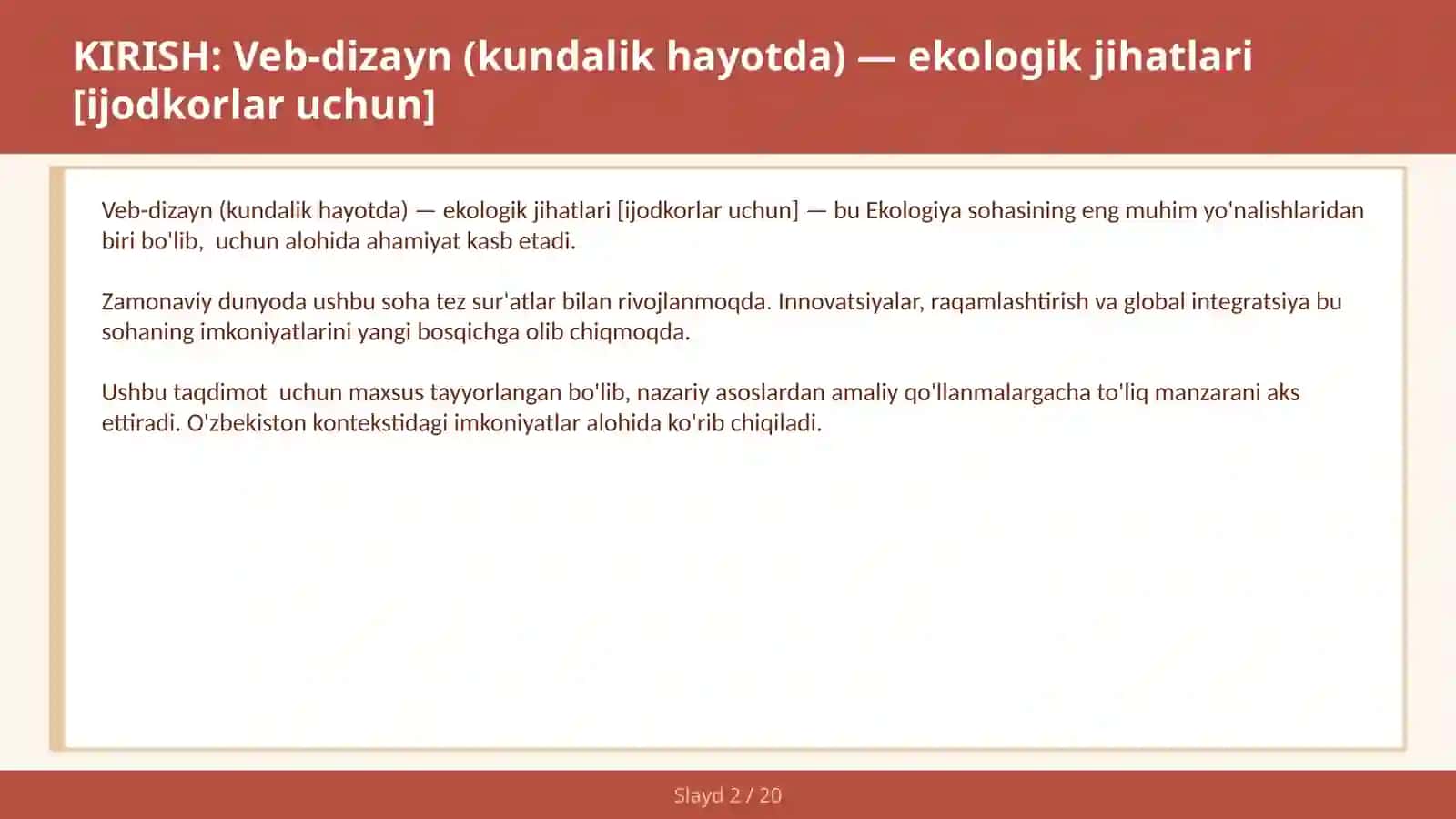 Veb-dizayn (kundalik hayotda) — ekologik jihatlari [ijodkorlar uchun] 2