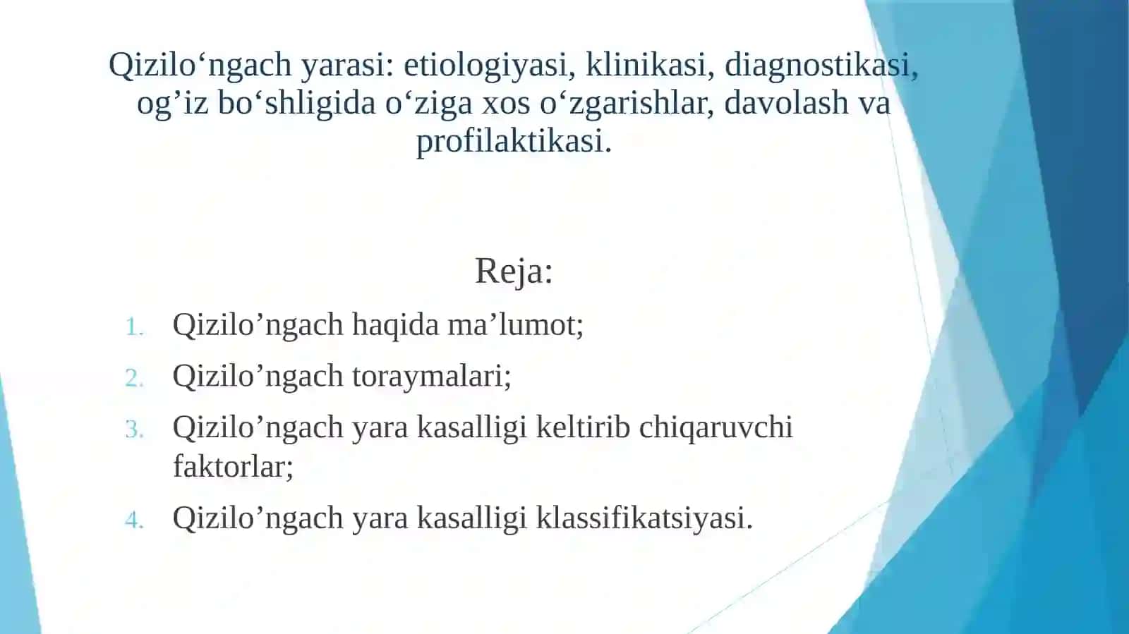 oʻngach yarasi: etiologiyasi, klinikasi, diagnostikasi, og’iz boʻshligida oʻziga xos oʻzgarishl 2