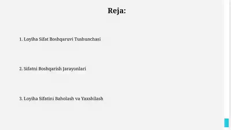 Loyihaning sifat menejmenti 2