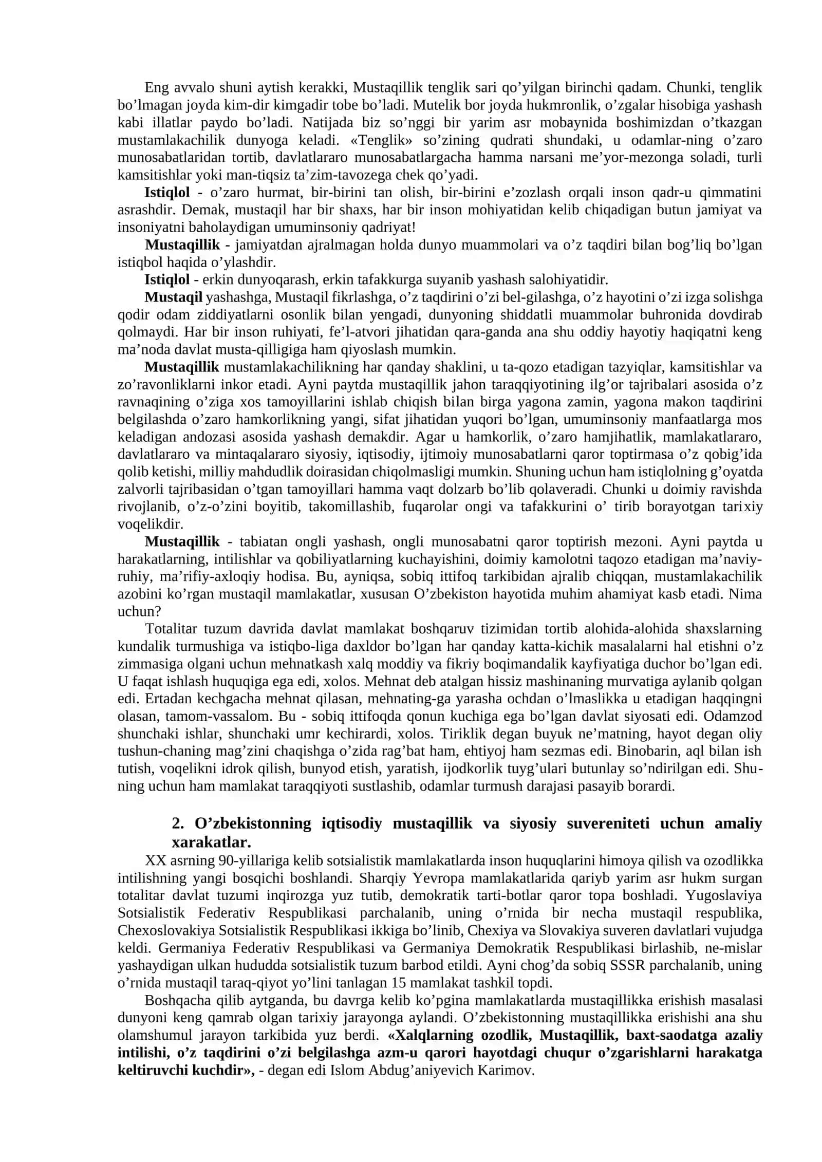 MUSTAQIL O’ZBEKISTON RESPUBLIKASI TASHKIL TOPISHINING TARIXIY AHAMIYATI 2
