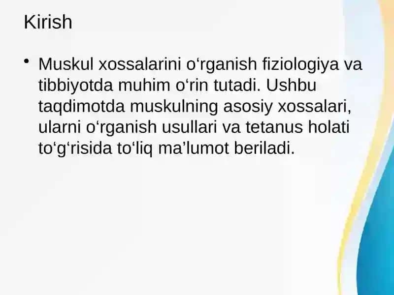 Fiziologiyada Muskul xossalarini o‘rganish 2