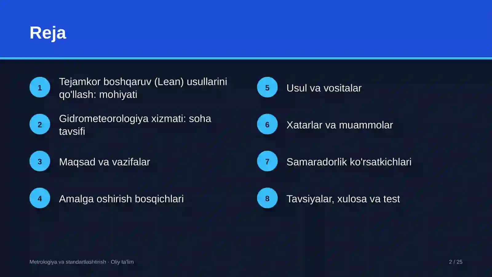 gidrometeorologiya xizmatida tejamkor boshqaruv lean usullarini qo'llash 3030 2