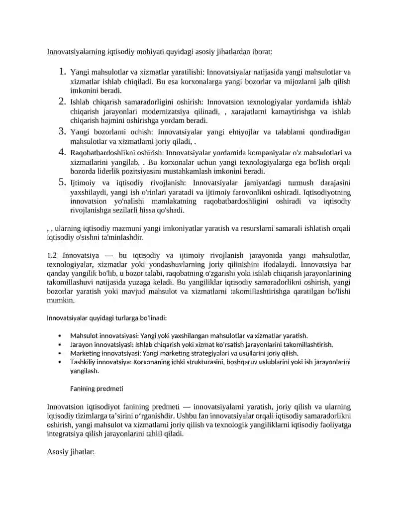 Innovatsion iqtisodiyot faniga kirish 2