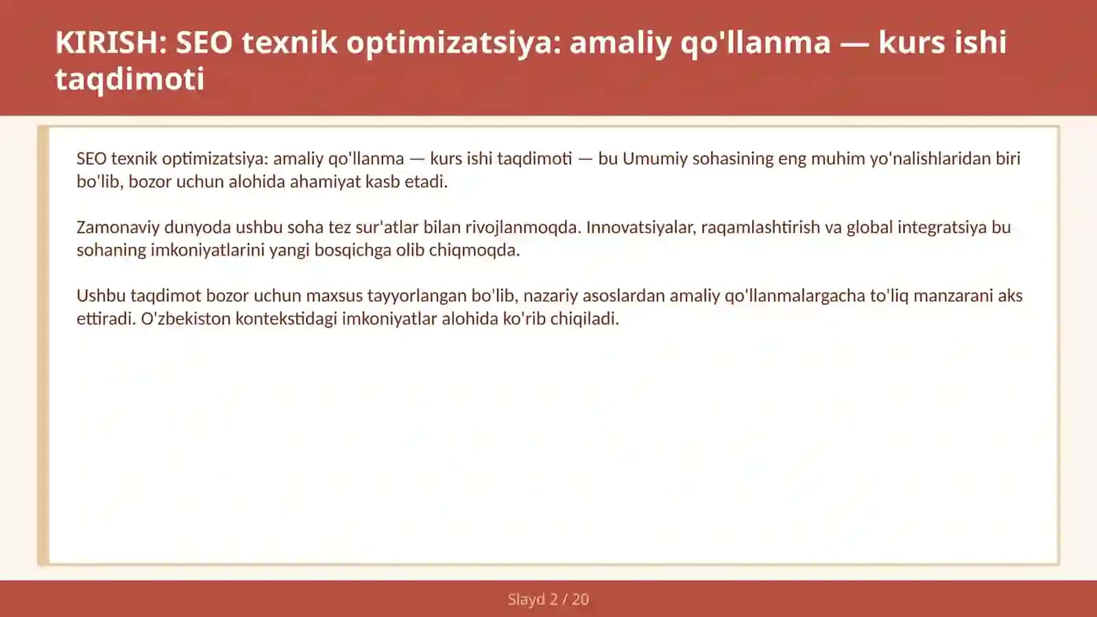 SEO TEXNIK OPTIMIZATSIYA: AMALIY QO'LLANMA 2