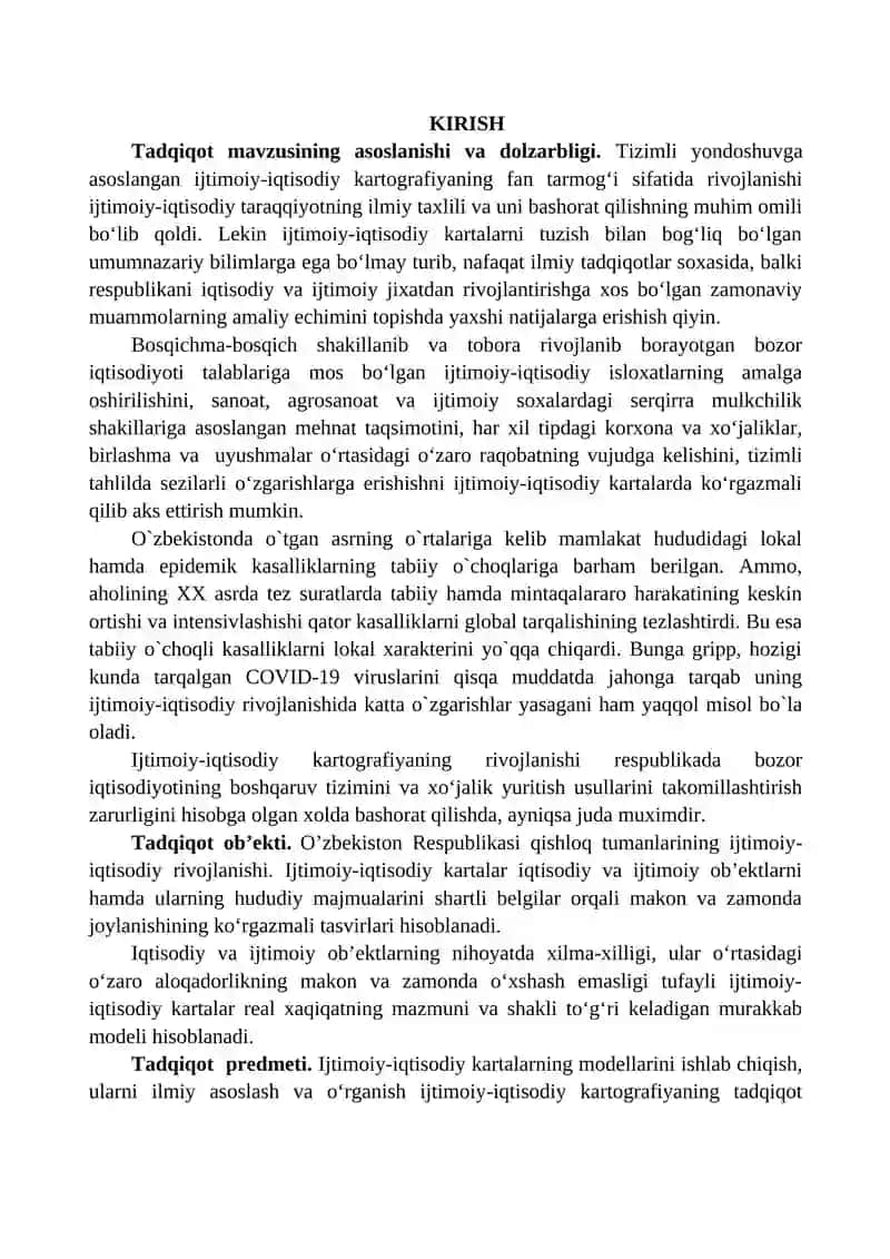 Qishloq, ma'muriy tumanlarning yirik masshtabli ijtimoiy-iqtisodiy kartalarini tuzish 2
