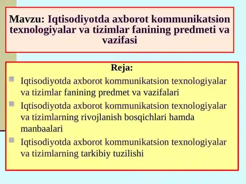 Iqtisodiyotda axborot kommunikatsion texnologiyalar va tizimlar 2