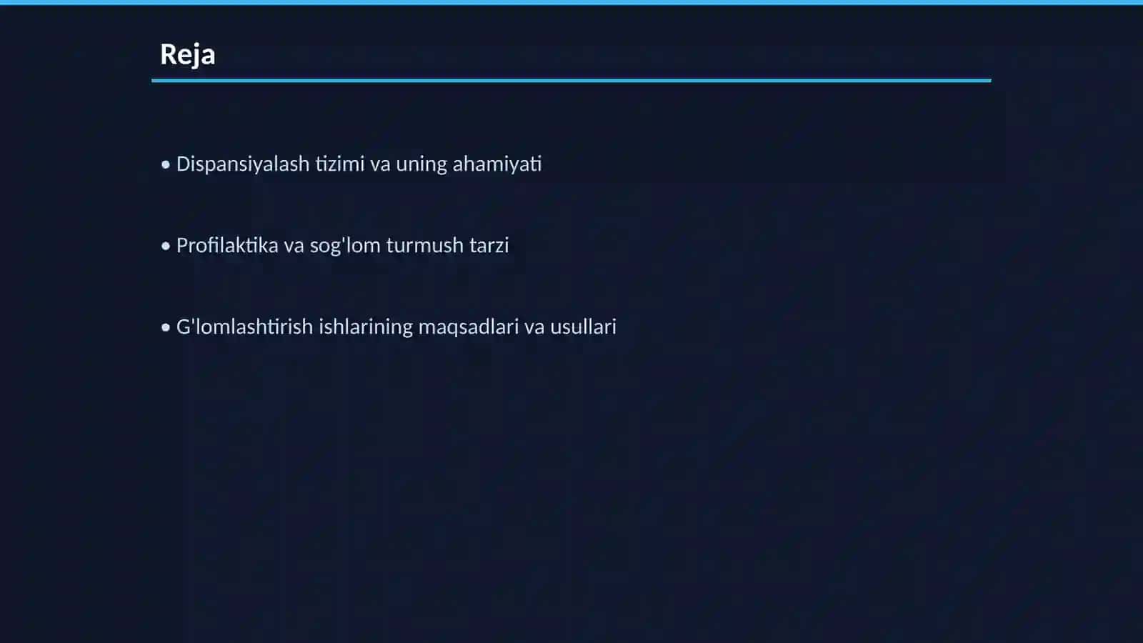 Dispanserizasiya, profilaktika va g'lomlashtirish ishlarni otkazish 2