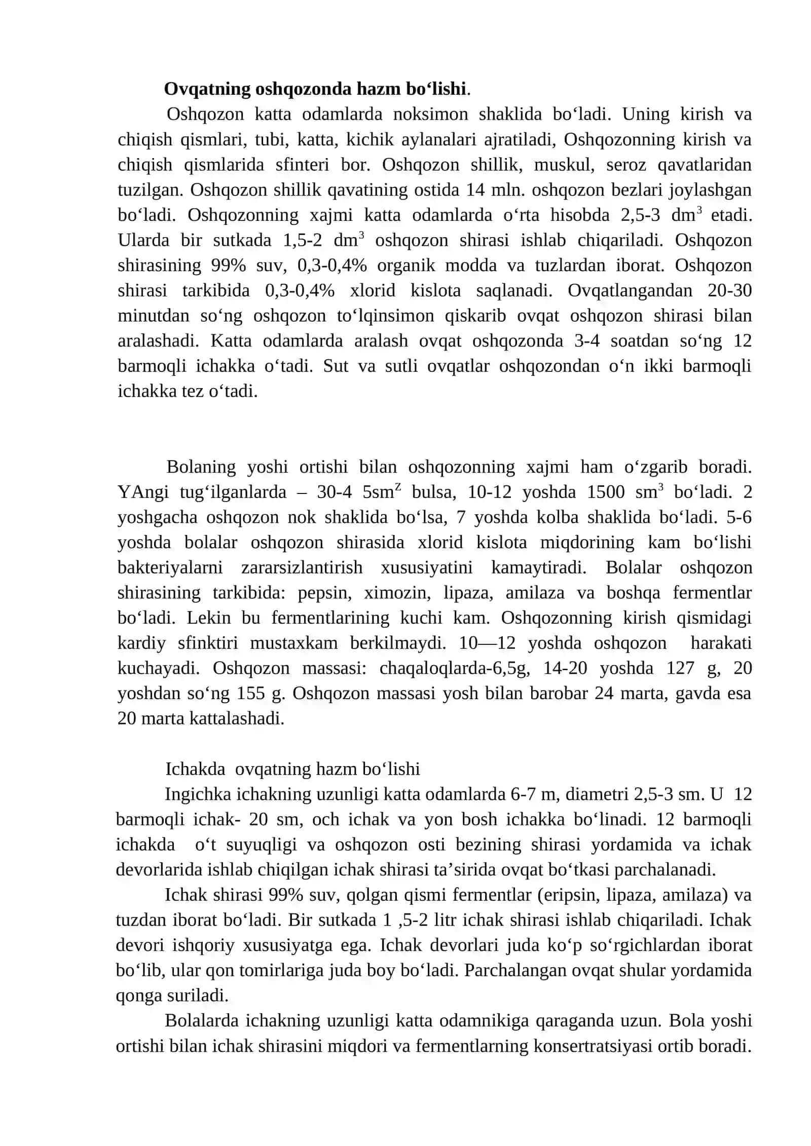 OVQAT HAZM QILISH TIZIMINING YOSH XUSUSIYATLARI VA OVQATLANISH GIGIENASI 2