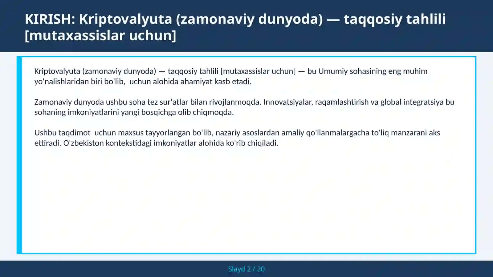 Kriptovalyuta (zamonaviy dunyoda) — taqqosiy tahlili [mutaxassislarni uchun] 2