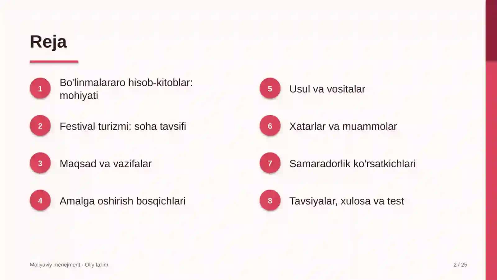 festival turizmida bo'linmalararo hisob kitoblarni tashkil etish 3141 2
