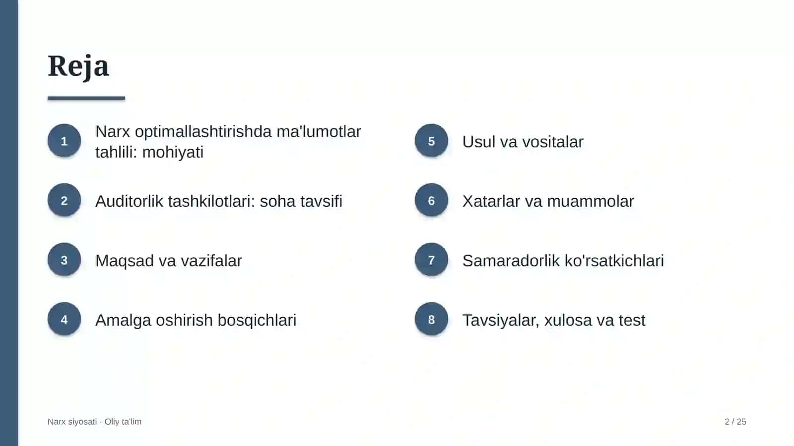Narx siyosati · Oliy ta'lim 2