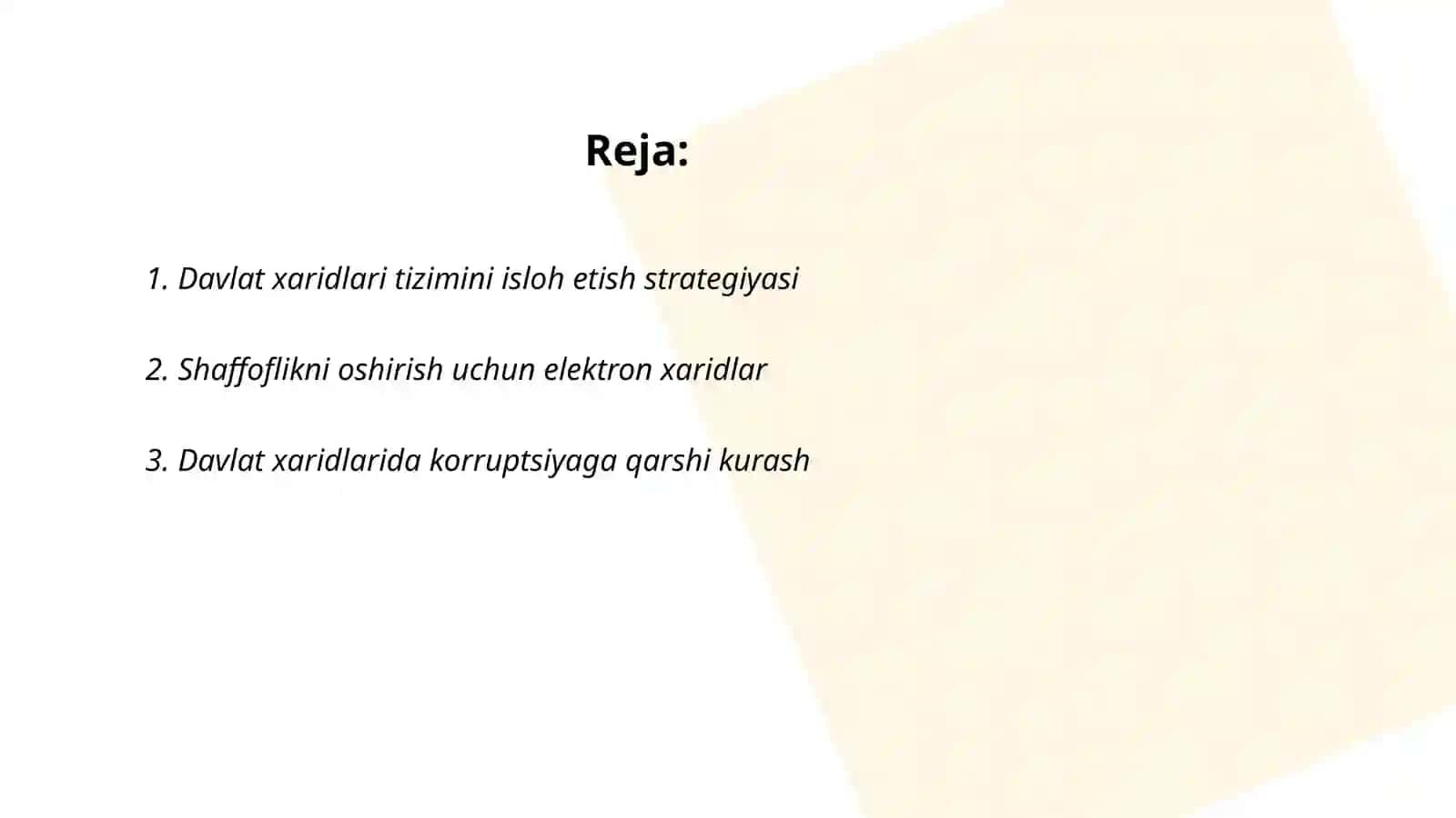 Davlat xaridlari tizimini isloh etish strategiyasi 2