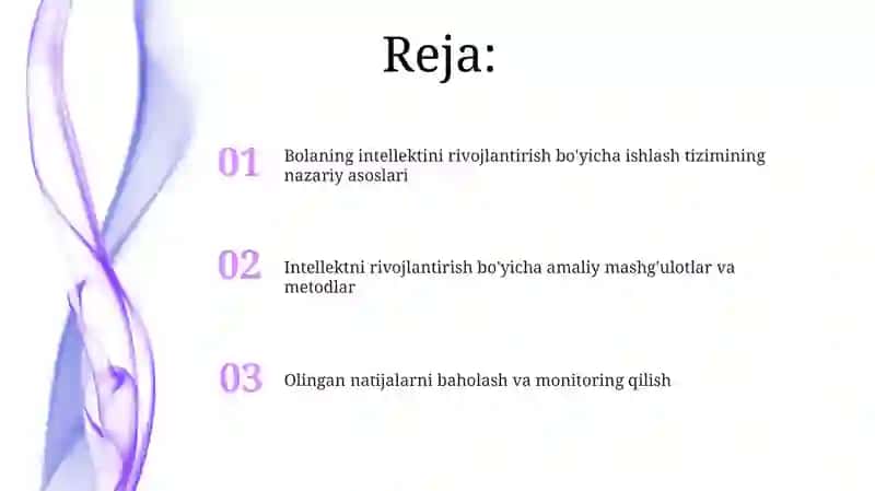 Bolaning intellektini rivojlantirish bo'yicha ish tizimi 2