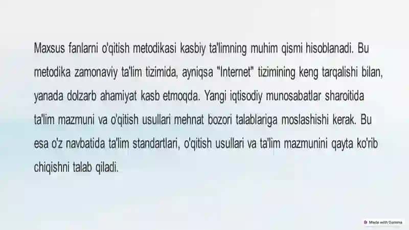 Mutaxassislikfanlarni o'qitish metodikasi qonuniyatlari va tamoyillari 2