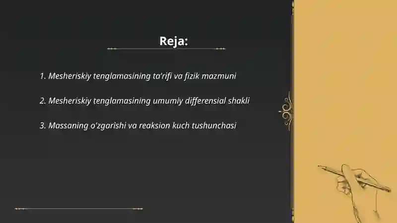 Mesheriskiy tenglamasi 2