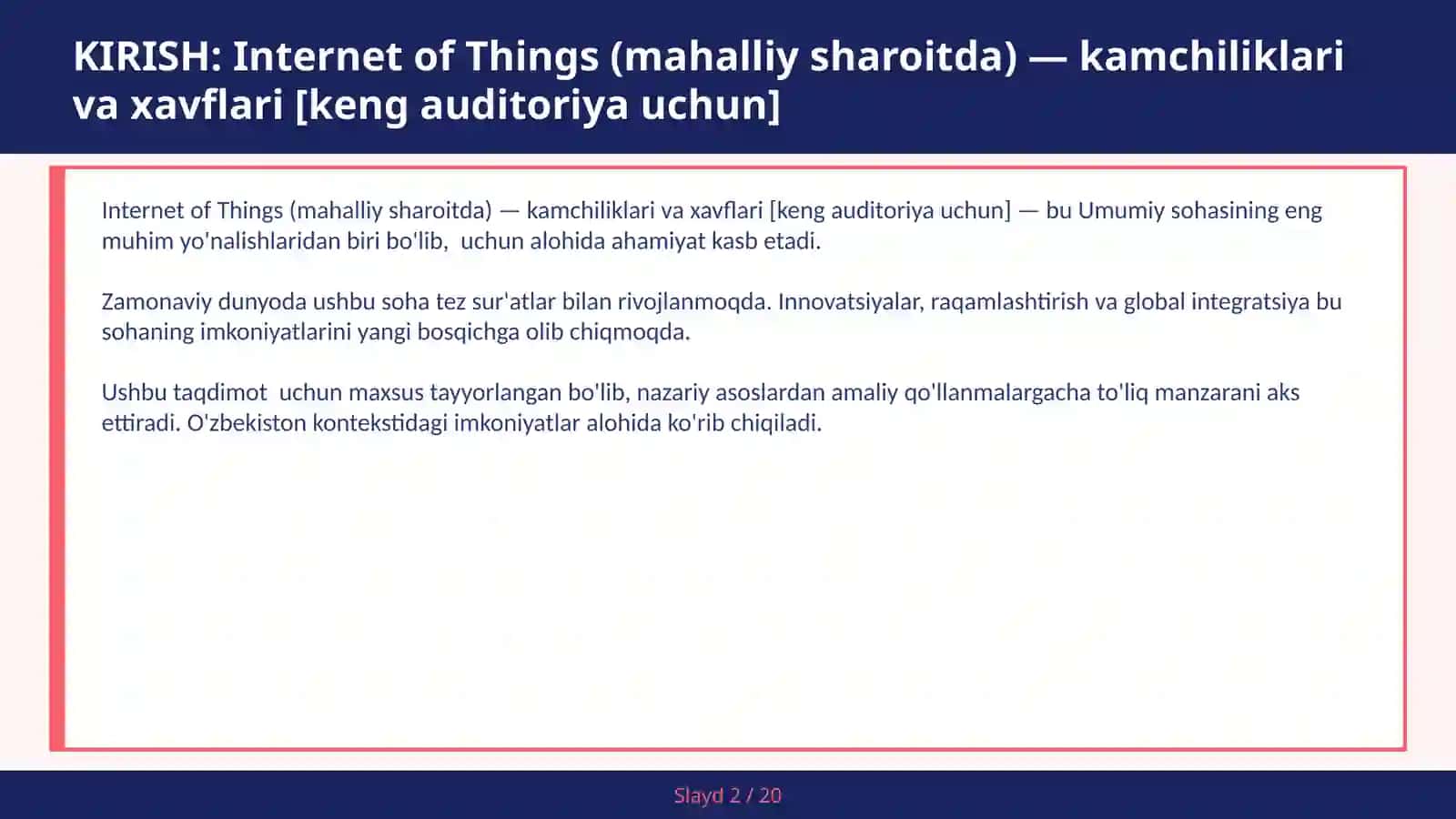 INTERNET OF THINGS (MAHALLIY SHAROITDA) — KAMCHILIKLARI VA XAVFLARI [KENG AUDITORIYA UCHUN] 2