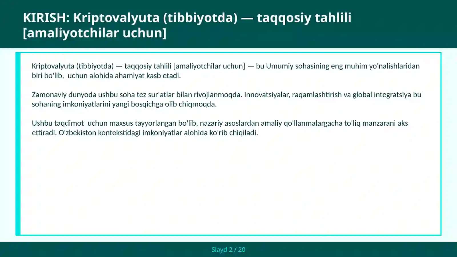 Kriptovalyuta (tibbiyotda) — taqqosiy tahlili [amaliyotchilar uchun] 2