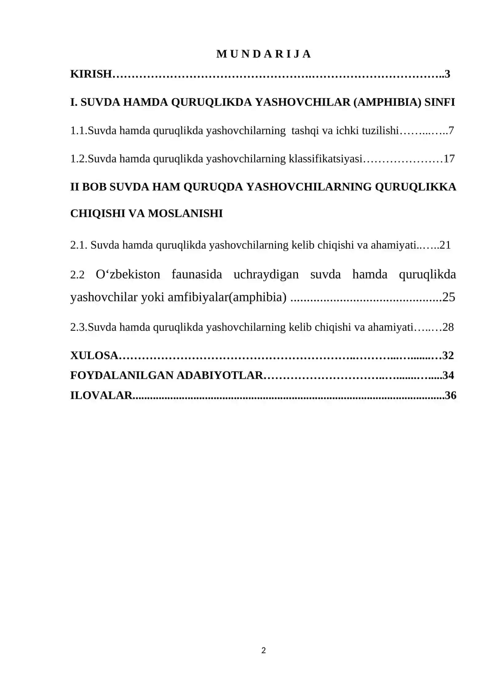Zoologiya "Koʻl baqasi misolida anfibiyalarning tuzilishi va biologik hususiyatlari" 2