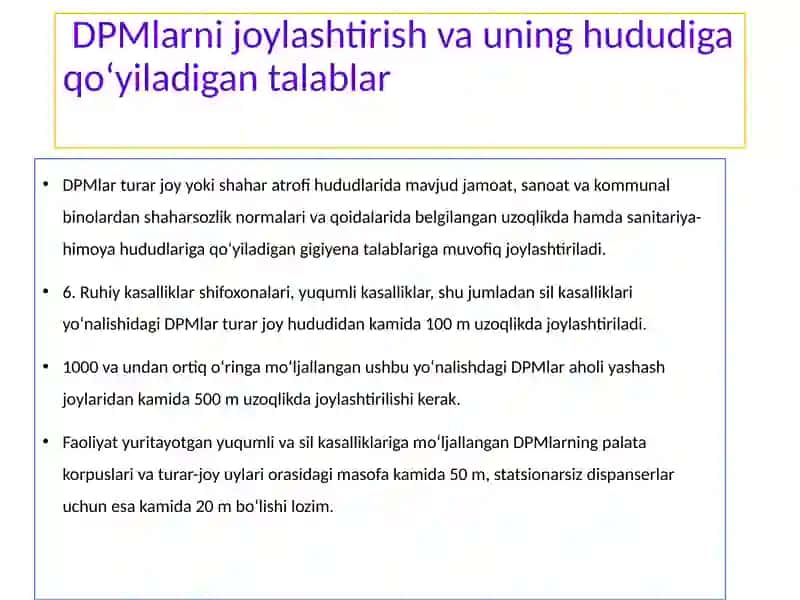 DPM larni joylashtirish va uning hududiga qo'yiladigan talablar 2
