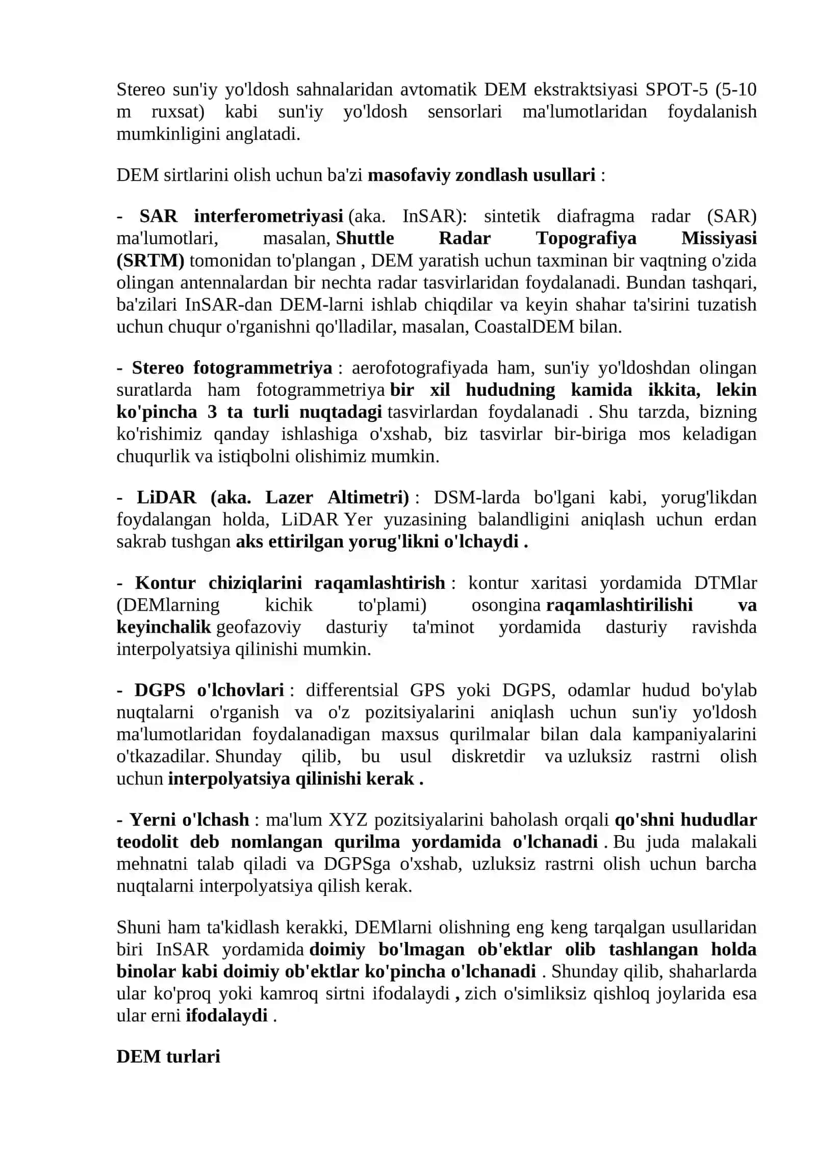 Raqamli balandlik modellashtirishning usullari 2