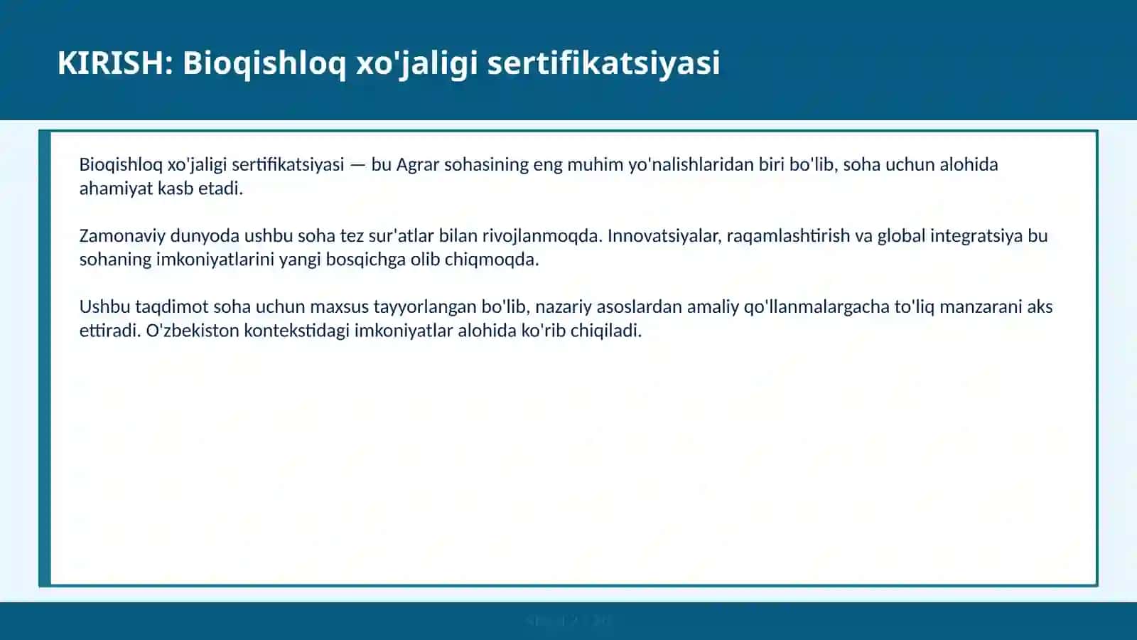 Bioqishloq xo'jaligi sertifikatsiyasi 2
