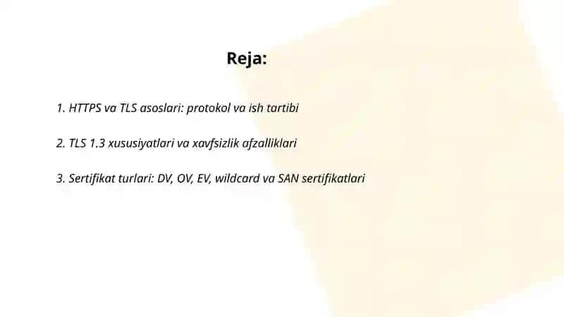 HTTPS, TLS va sertifikat boshqaruvi — transport qatlamini himoyalash va sertifikatlar bilan bog‘liq huquqiy 2