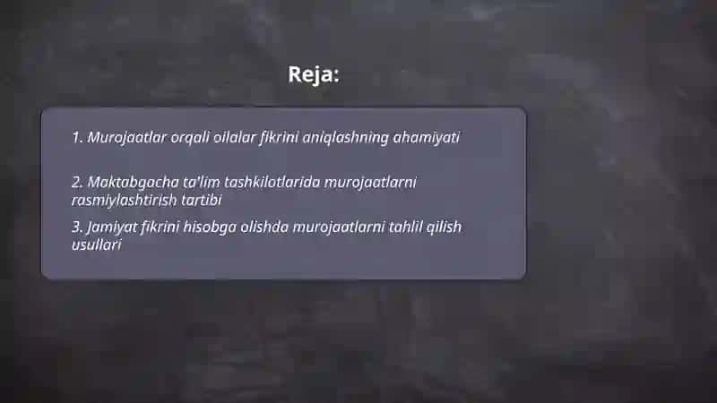 MAKTABGACHA TAʼLIMTASHKILOTLARIDA JAMOATCHILIK FIKRINI HISOBGA OLISHDA MUROJAATLARNING O‘RNI 2