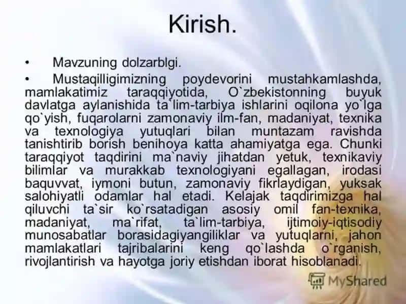 MUSTAQILLIK YILLARIDA TA'LIM TARBIYA TAYYORLDAI 2