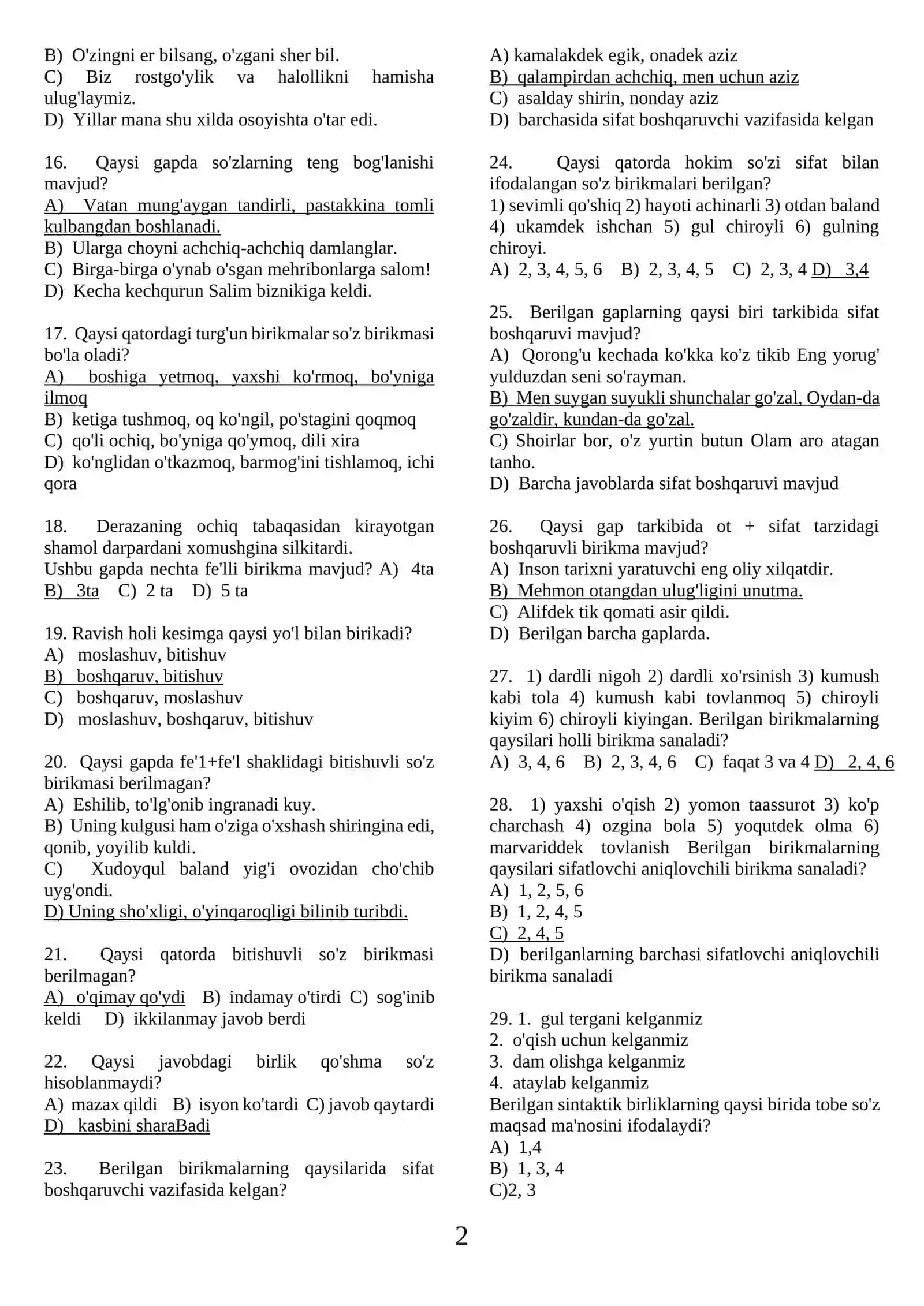 Ona tili fanidan testlar 2