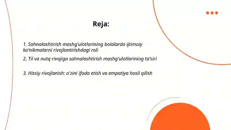 Sahnalashtirish mashg'ulotlarining bolalar rivojlanishidagi ahamiyati 2
