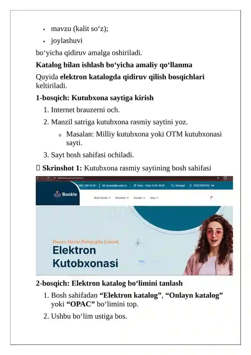 Global tarmoq imkoniyatlari. Kutubxona kataloglari bilan ishlash 2