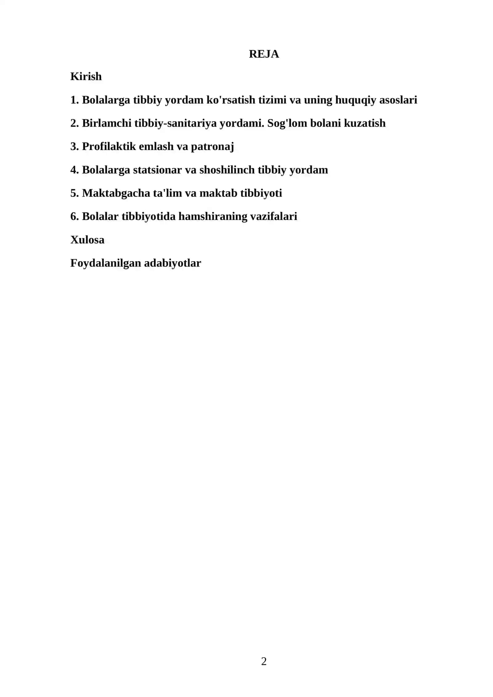Bolalarga tibbiy yordam ko'rsatishni tashkil qilish REFERAT 2