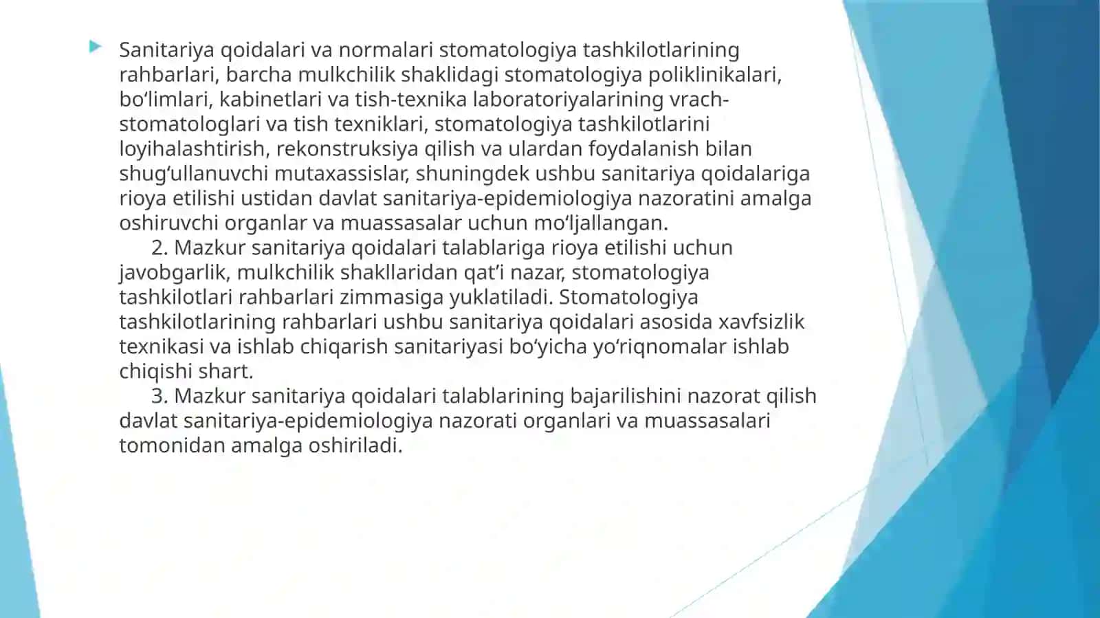 Stomatologiya tashkilotlaridagi sanitariya qoidalari va normalari 2
