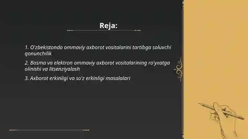O'zbekiston Respublikasida ommaviy axborot vositalarining faliyati 2