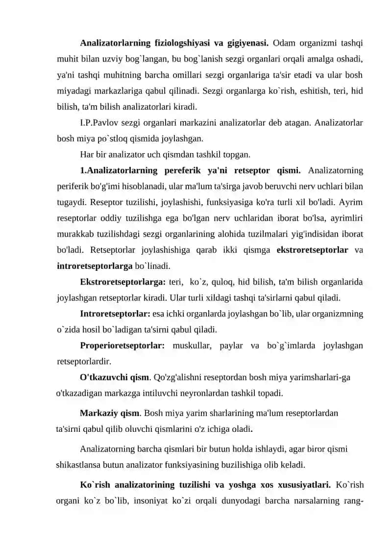 Sеzgi organlari – analizatorlarning yosh xususiyatlari va gigiyenasi 2