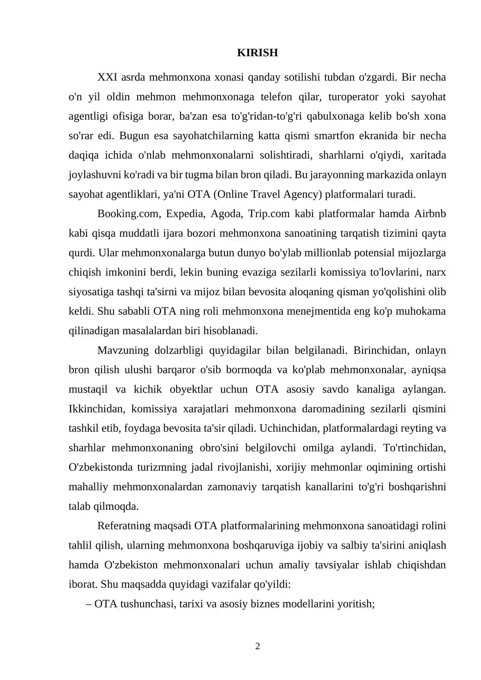 OTA platformalari va mehmonxona boshqaruviga ta'sir 2