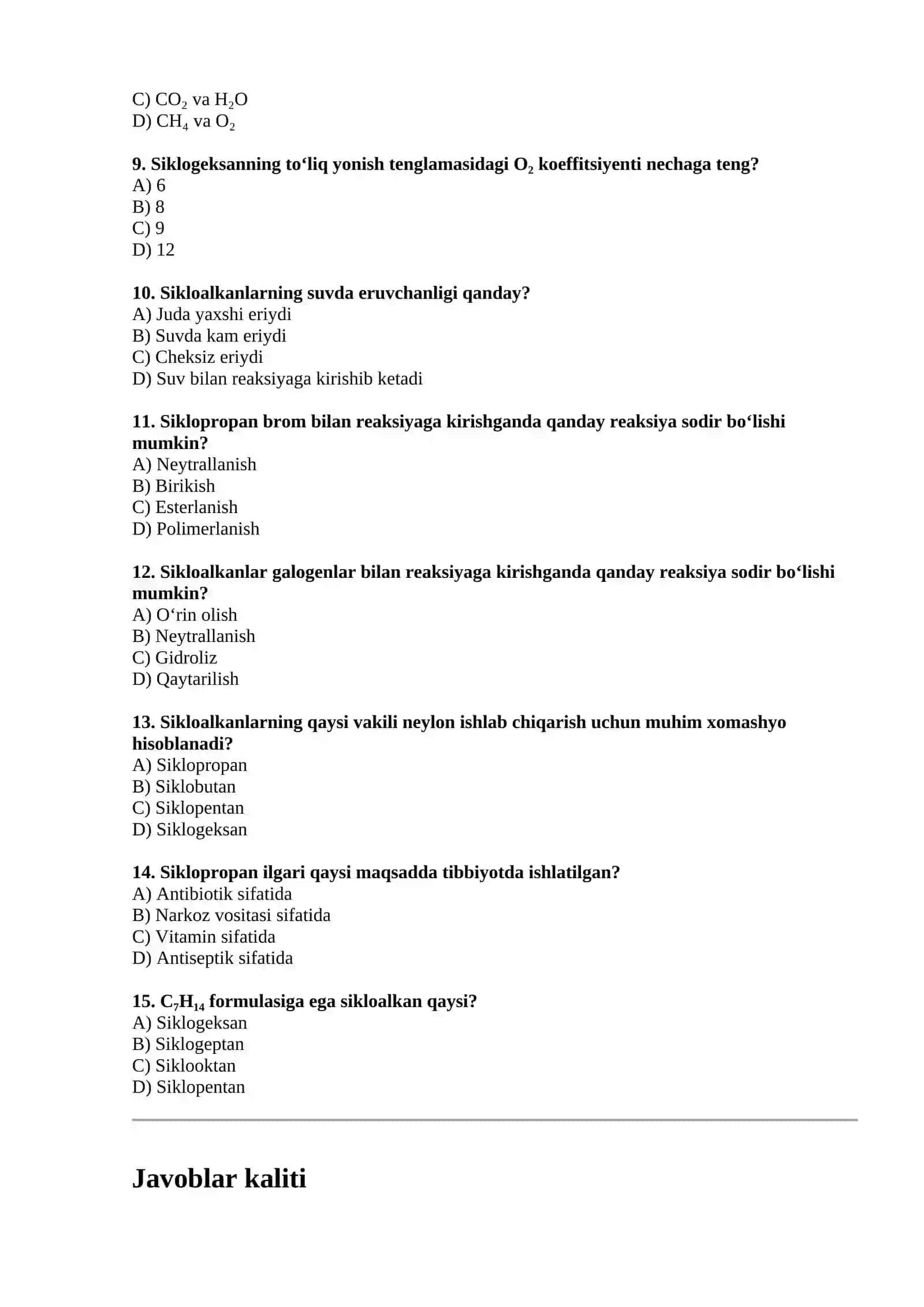 Sikloalkanlarning olinishi, xossalari va ishlatilishi 2