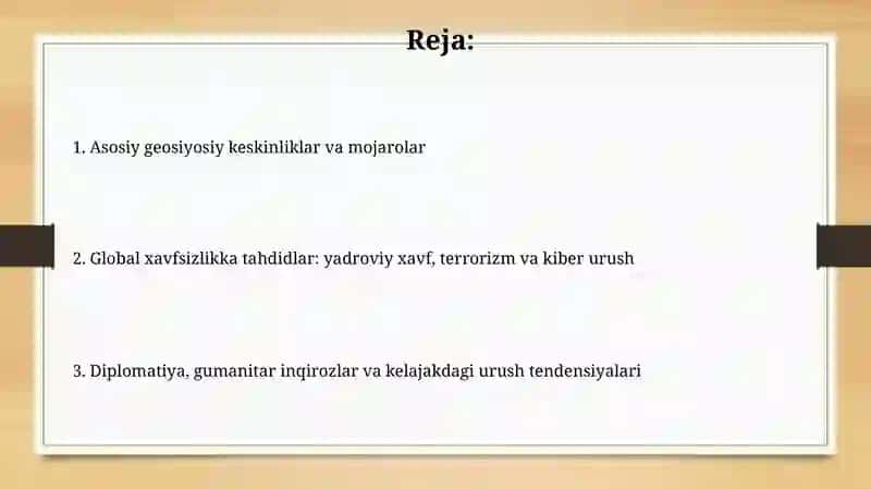 Dunyoda sodir bòlayotgan harbiy siyosiyvaziyatlar 2