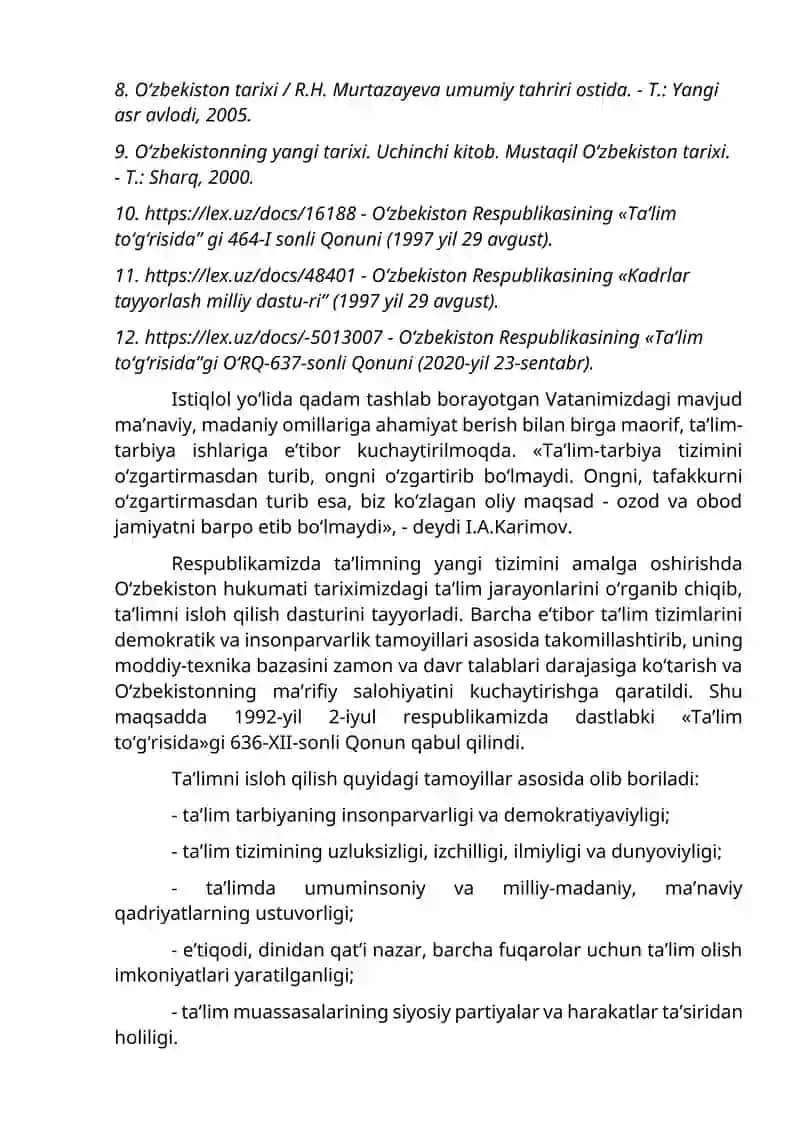 O‘zbekiston Respublikasida taʼlim sohasida amalga oshirilgan islohotlar 2