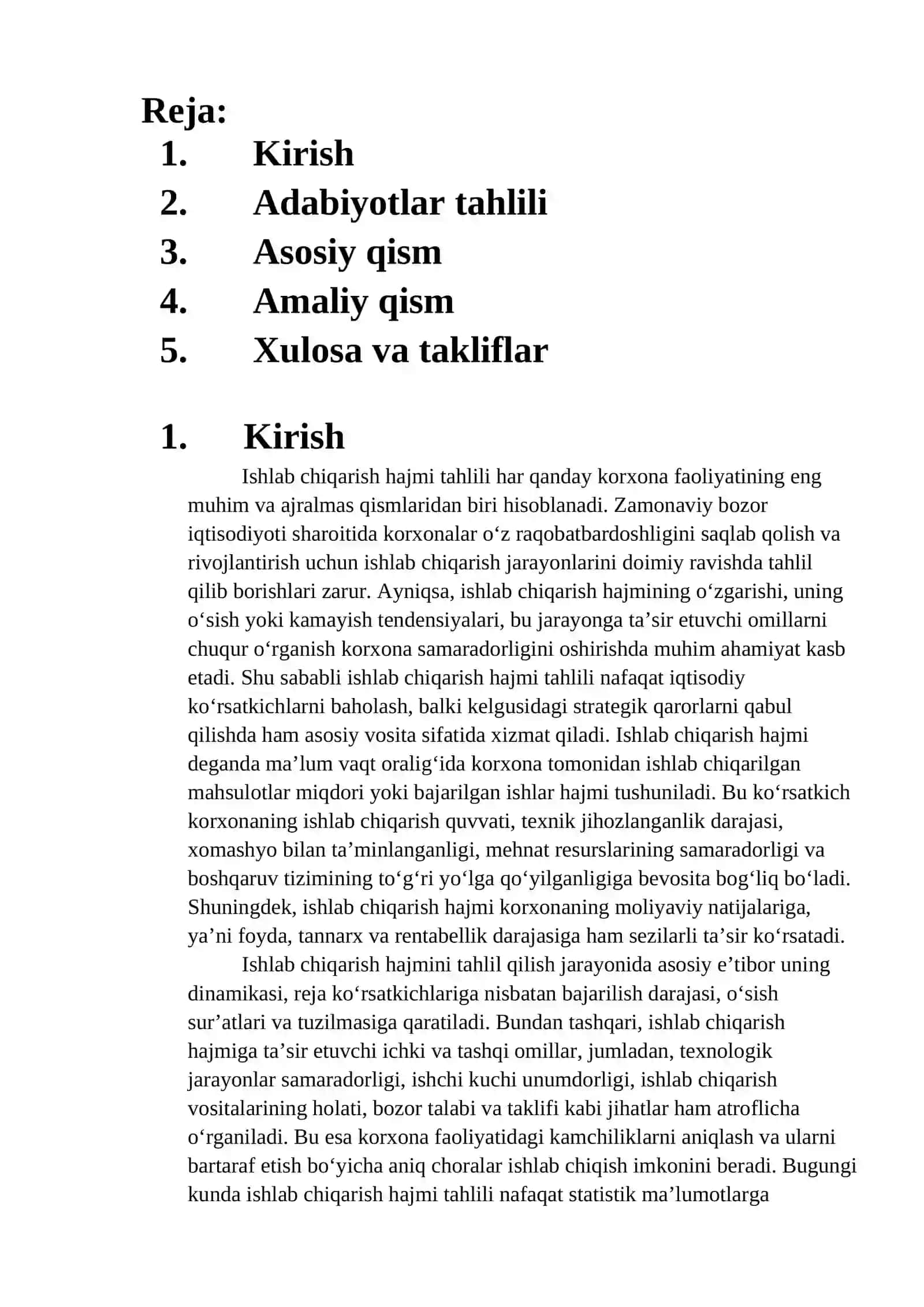 Ishlab chiqarish hajmi tahlili 2
