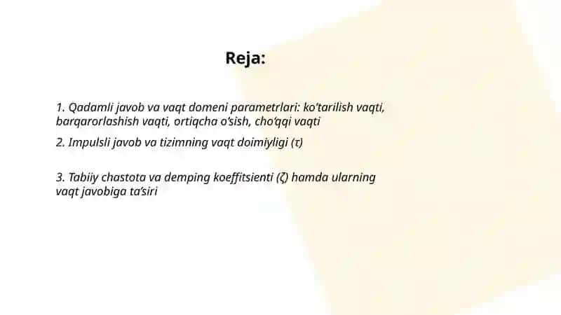 avtomatik boshqariw sistemalarning vaqt va chastotaviy xarakteristikalari 2